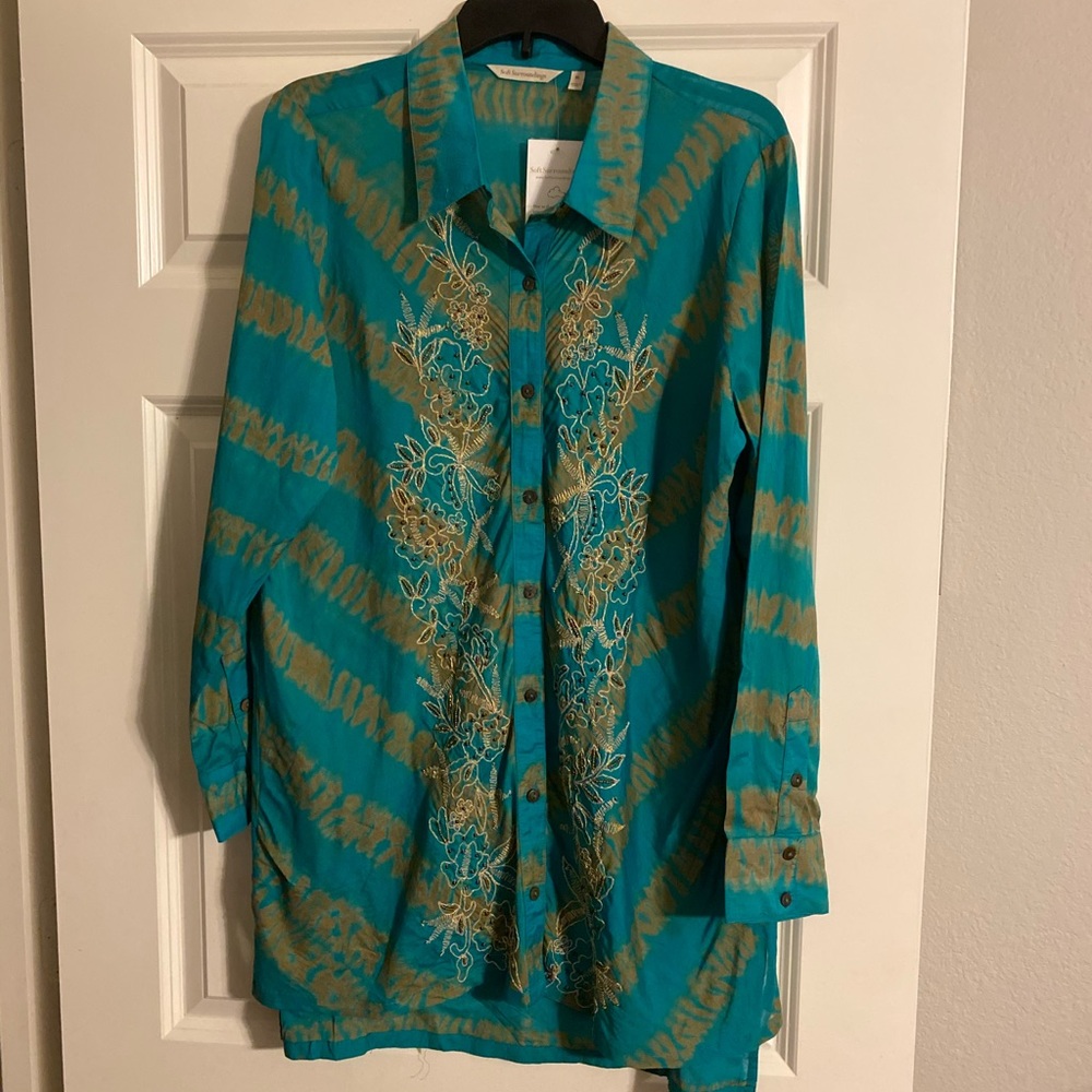 Soft Surroundings Teal Embroidered Tunic